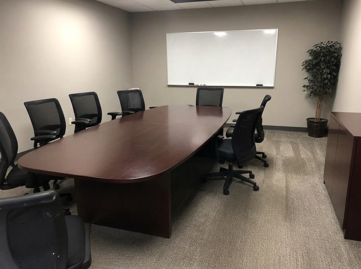 After: Conference room — meeting-day turnover vs. cleaned and reset